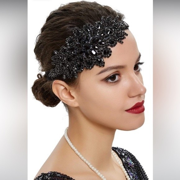 RHINESTONE Beaded 1920s Great Gatsby Vintage Bride Headpiece Flapper Headband - Picture 4 of 7